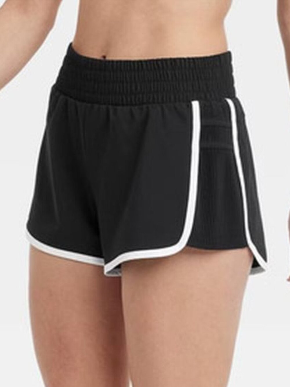 All In Motion black & white piped dolphin hem pleated side shorts L NWT running